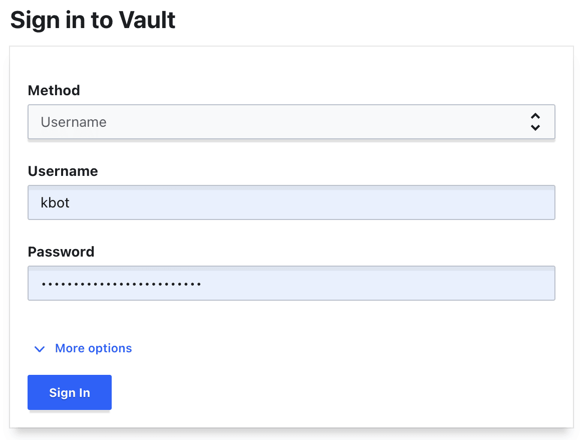 HashiCorp Vault Sign in Page